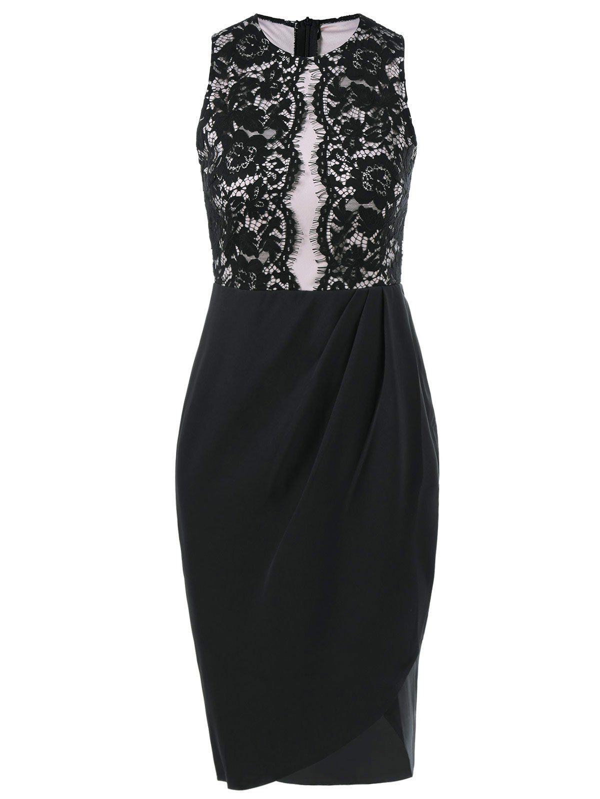 

Lace Splicing Sleeveless Bodycon Dress, Black