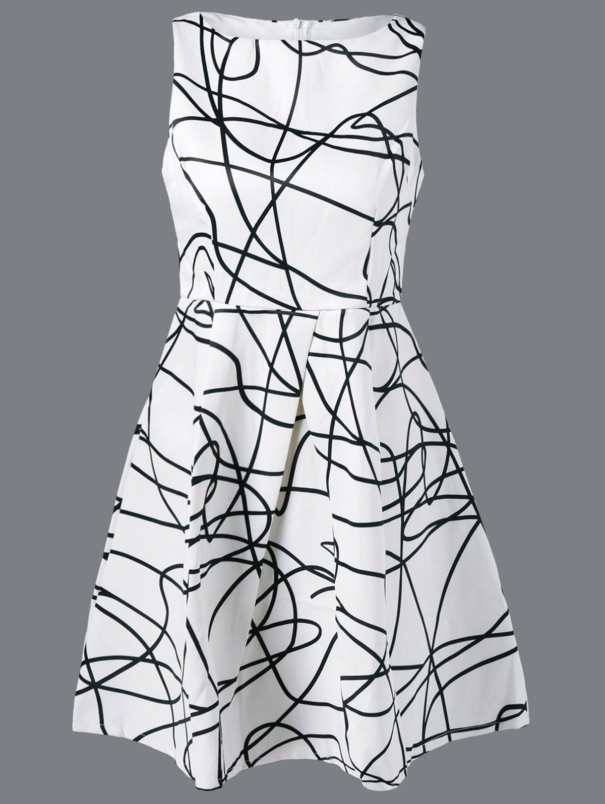 Abstract Printing Sleeveless Dress - WHITE M