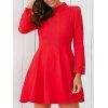 Elegant Peter Pan Collar Lace Spliced Fit and Flare Dress - RED M