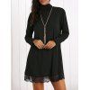 Turtleneck Hem dentelle Mini robe à manches longues - Noir S