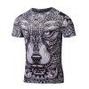 T-shirt imprimé col rond manches courtes Ornement animal - Noir M