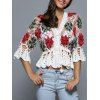 Manches cloche Floral main Crochet Sheer Cropped Sweater Blouse - Blanc ONE SIZE