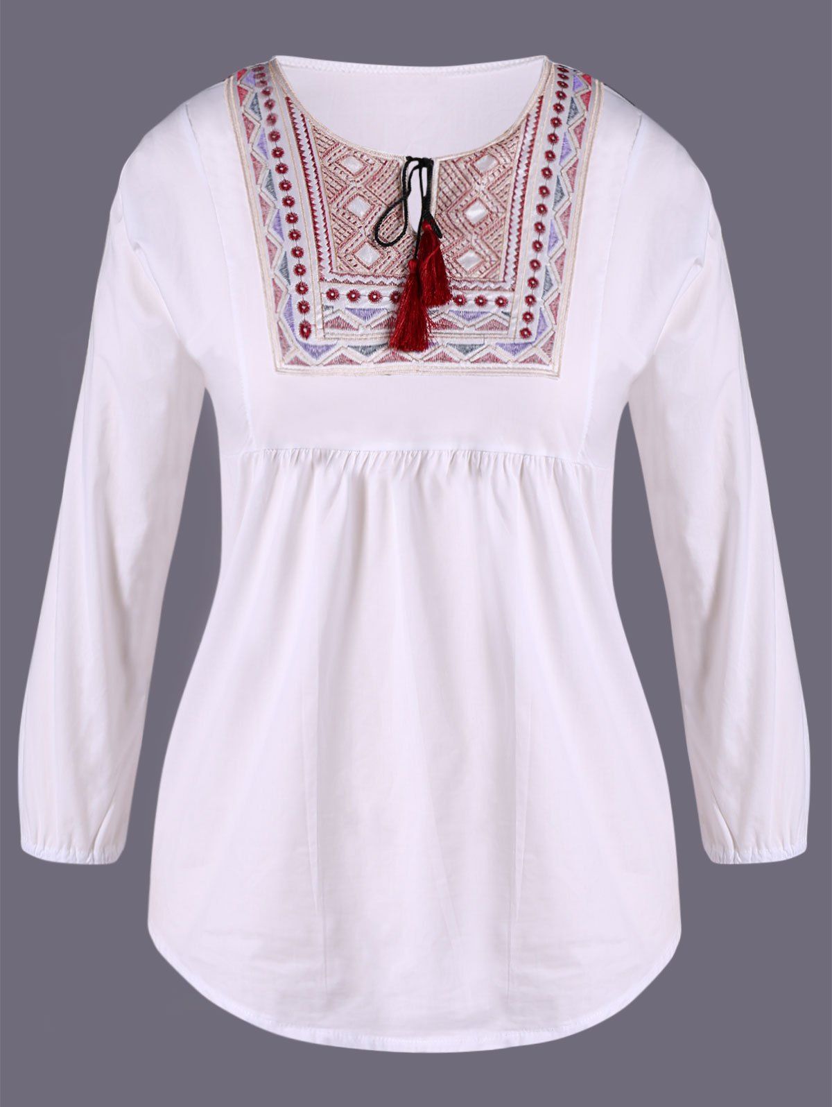 

Ethnic Embroidery Loose Blouse, White