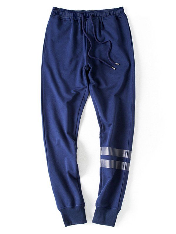 

Striped Embellished Lace-Up Beam Feet Jogger Pants, Deep blue