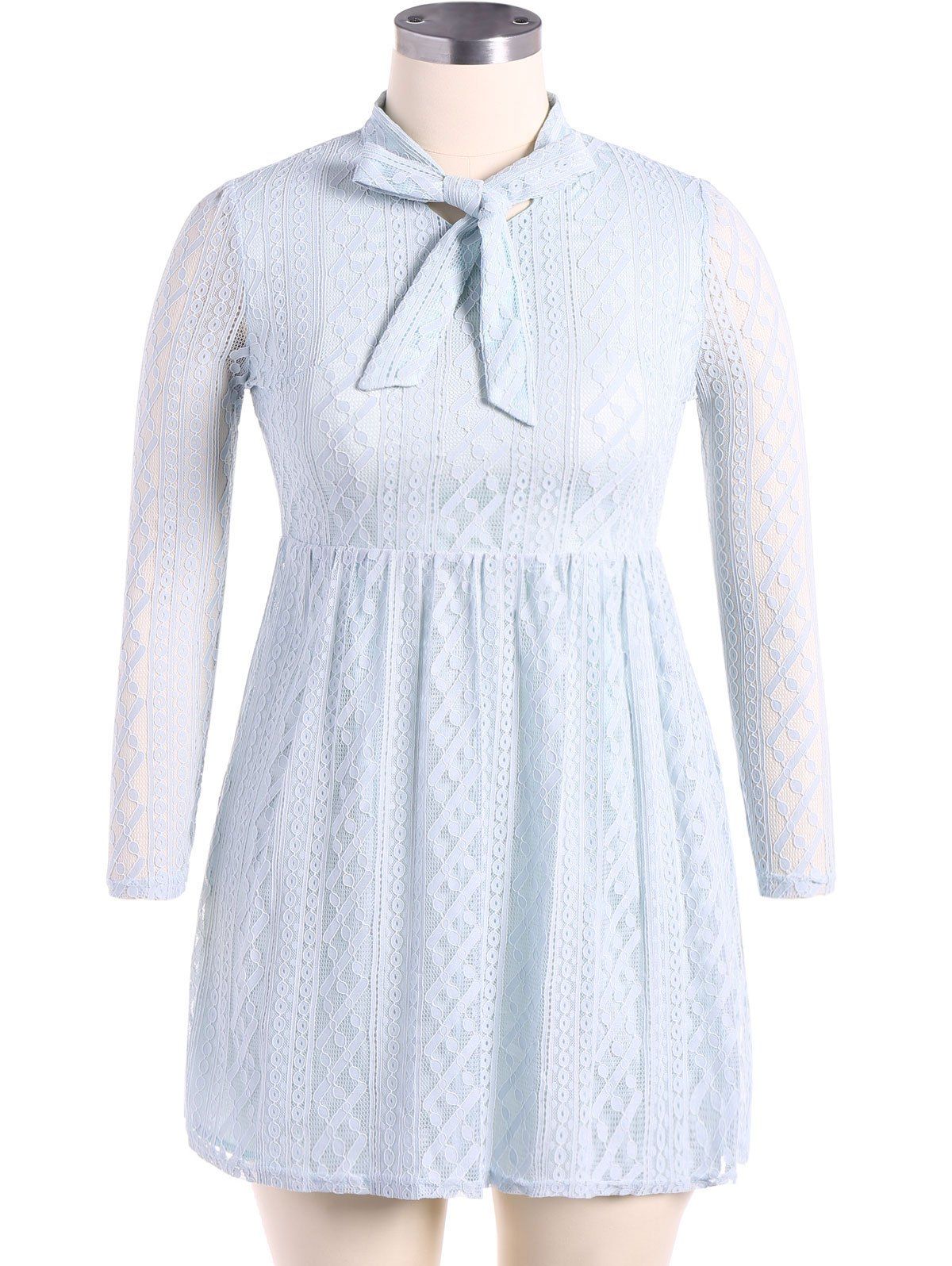

Bow Tie Long Sleeve Lace Dress, Light blue