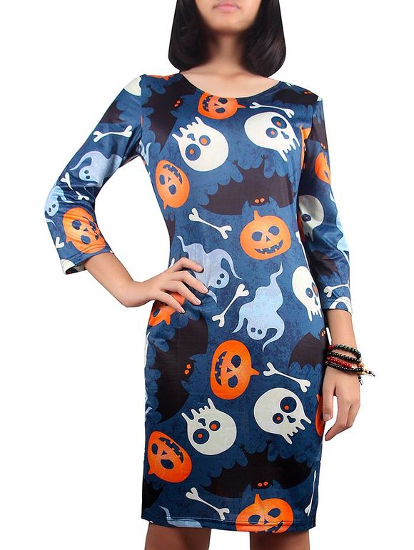 Halloween Pumpkin Lantern Robe imprimée - Bleu profond XL