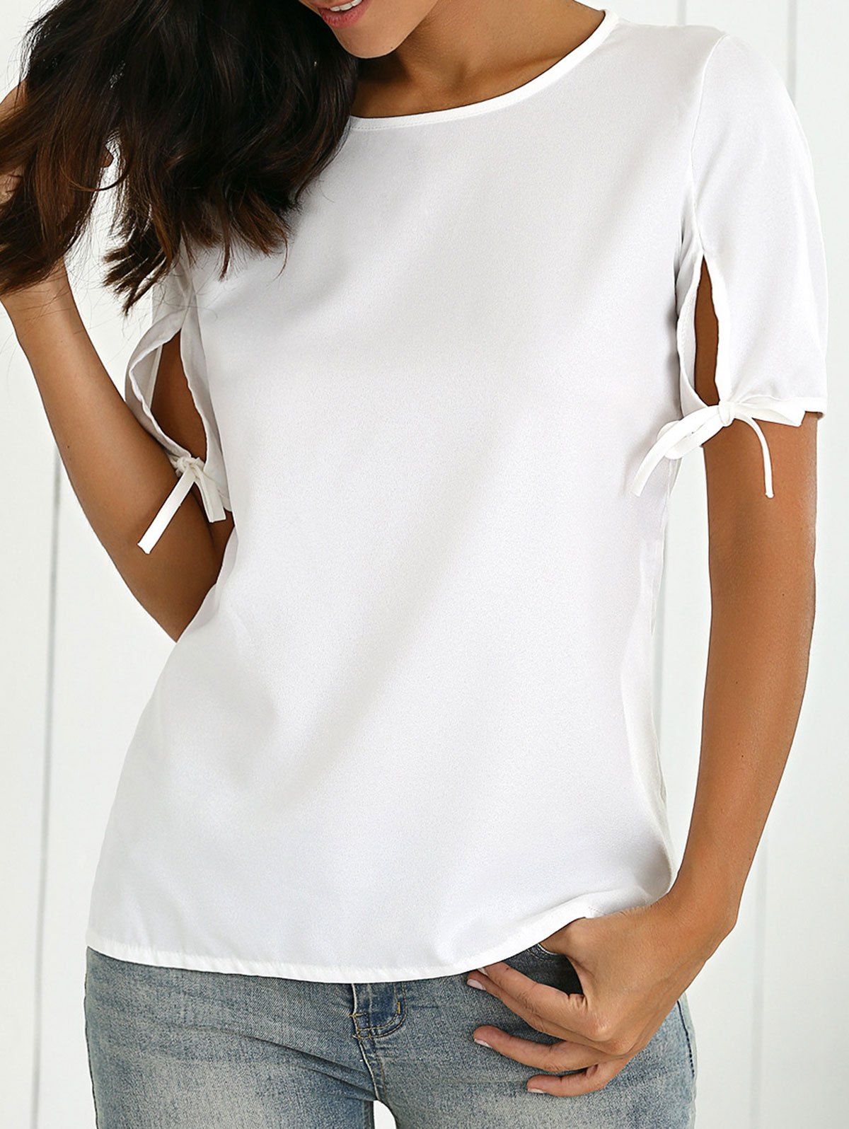 [41% OFF] 2021 Split Sleeve Cut Out T-Shirt In WHITE | DressLily