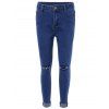 Pantalon Denim Usé à Taille Haute - Bleu S