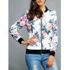 Zippered Floral Print Splicing Jacket - Blanc M