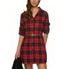 SleevePlaid Mini Long Robe chemise - Rouge foncé S