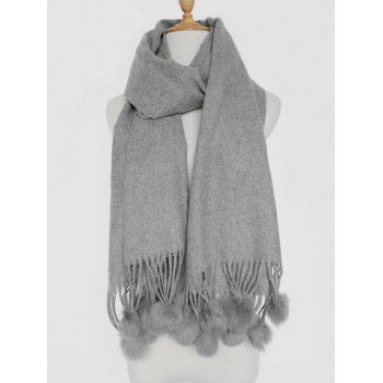 

Small Fuzzy Ball Pendant Solid Shawl Scarf, Gray