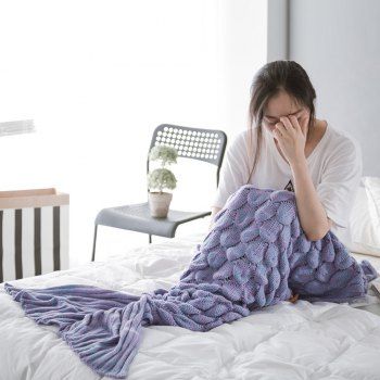

Super Soft Fish Scale Knit Sleeping Bag Mermaid Blanket, Purple