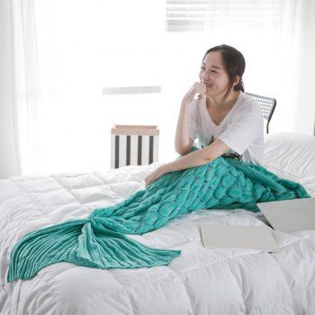 

Super Soft Fish Scale Knit Sleeping Bag Mermaid Blanket, Mint green