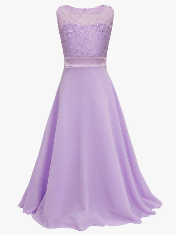 Bowknot Embellished dentelle sans manches Maxi robe de bal - Violet clair 150