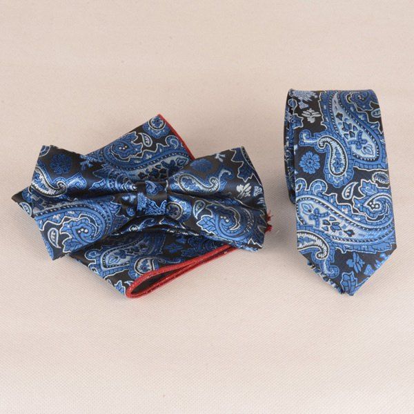 

Casual Nautical Style Paisley Jacquard Neck Tie Set, Navy blue