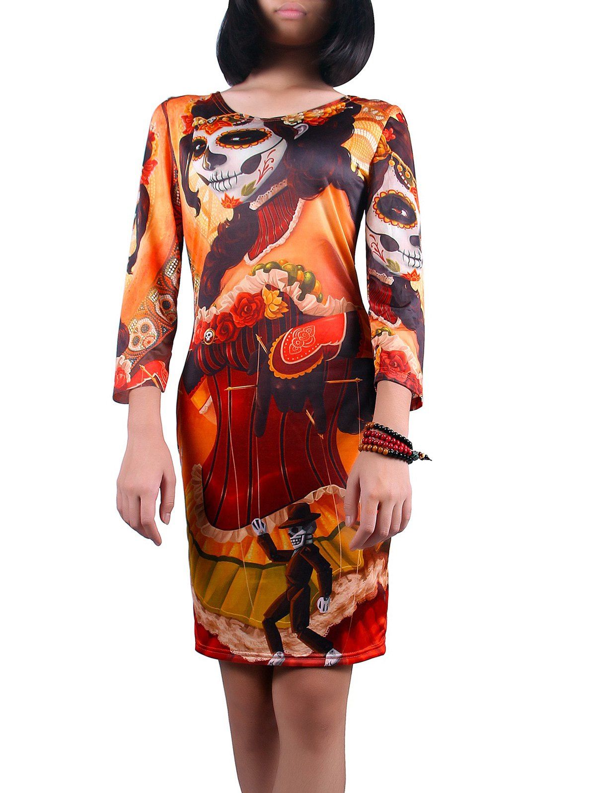 

Scoop Neck Halloween Ghost Print Dress, Colormix