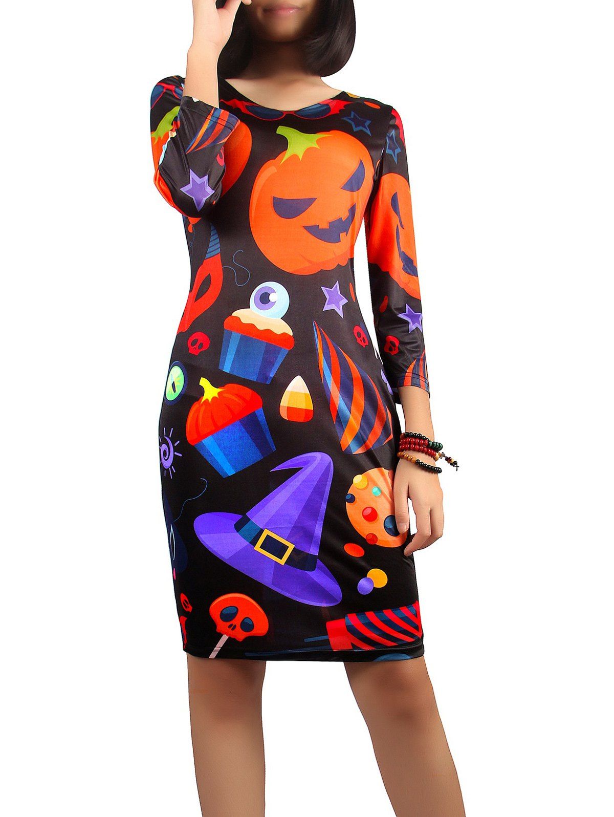 

Halloween Jack-O-Lantern Print Dress, Black