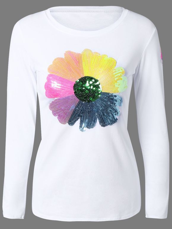 Colorful Flower pailletée T-shirt - Blanc S