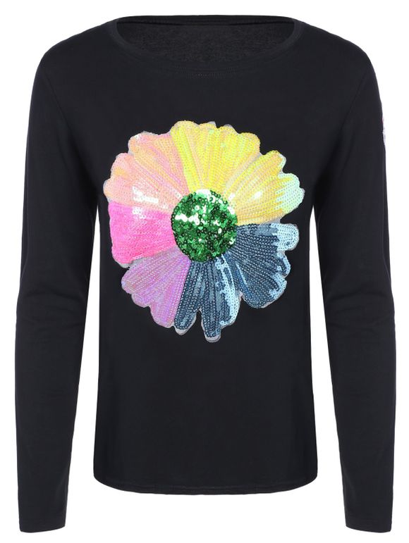 Colorful Flower pailletée T-shirt - Noir 2XL