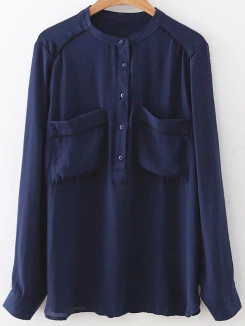 Support du cou à manches longues Double poches Chemise en mousseline - Bleu Violet S
