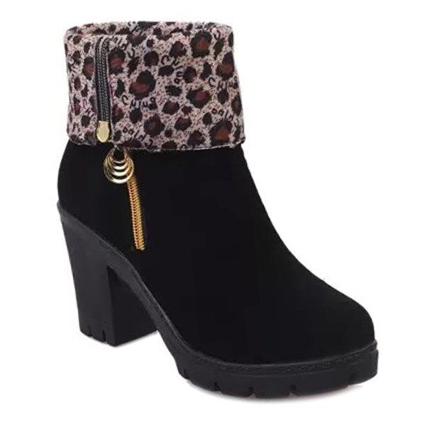 

Flock Zipper Platform Boots, Black