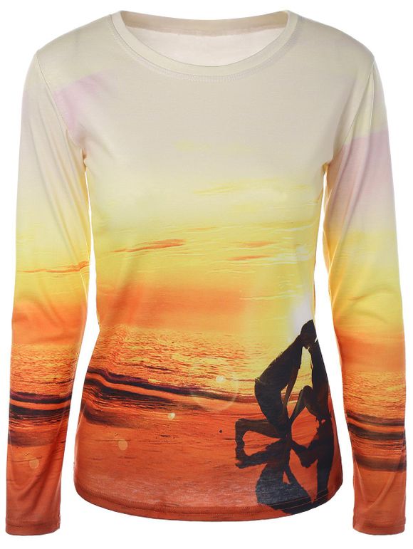 T-shirt imprimé Ombre Lovers et Plage 3D - Jaune Soleil S