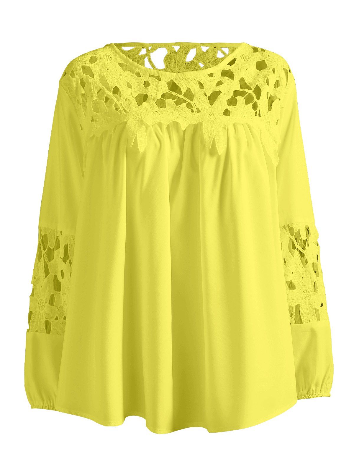 

Plus Size Lace Crochet Spliced Blouse, Yellow