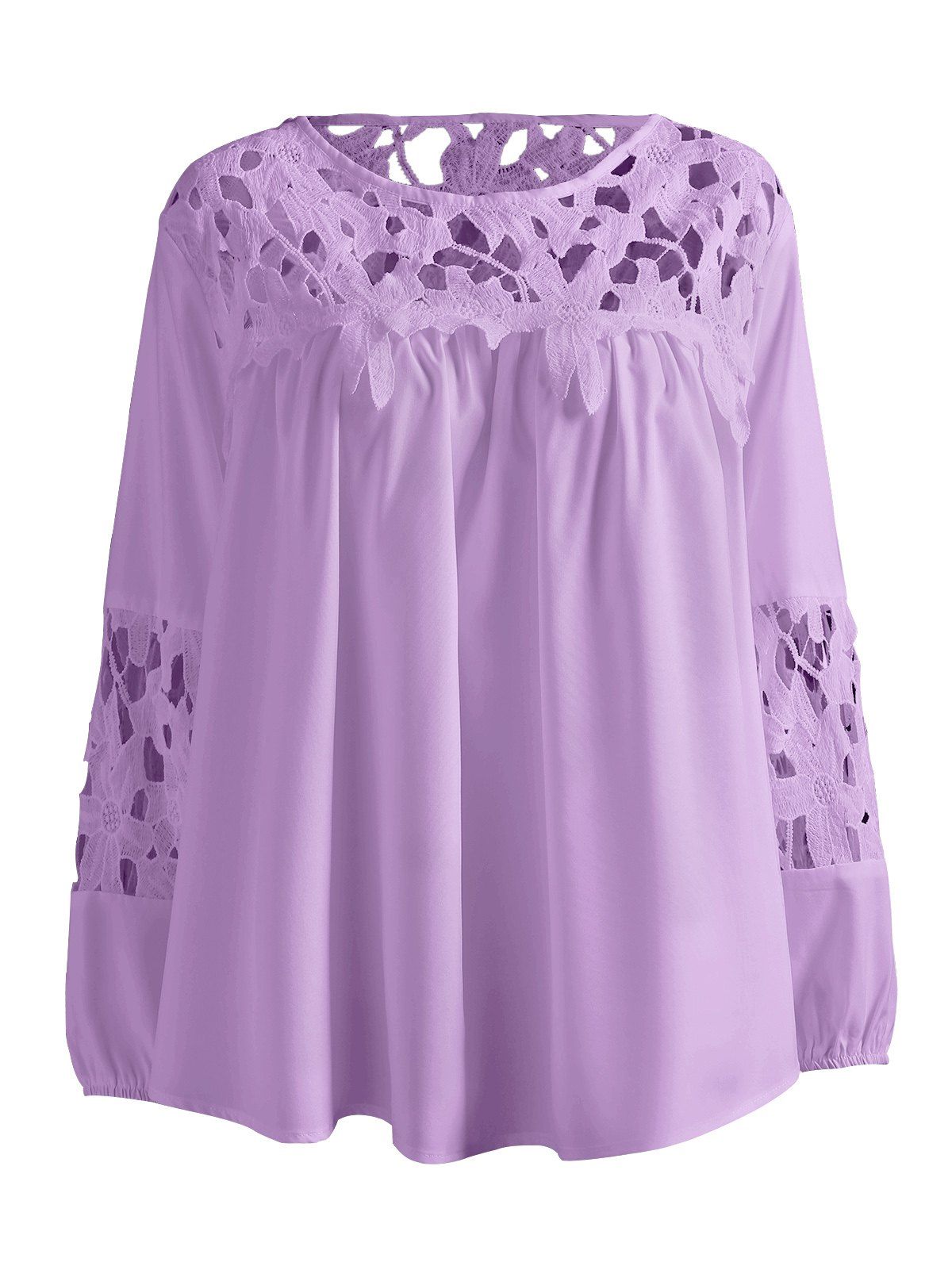 

Plus Size Lace Crochet Spliced Blouse, Purple