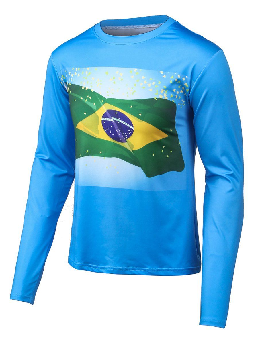 

Long Sleeves Flag Print Round Neck T-Shirt, Blue