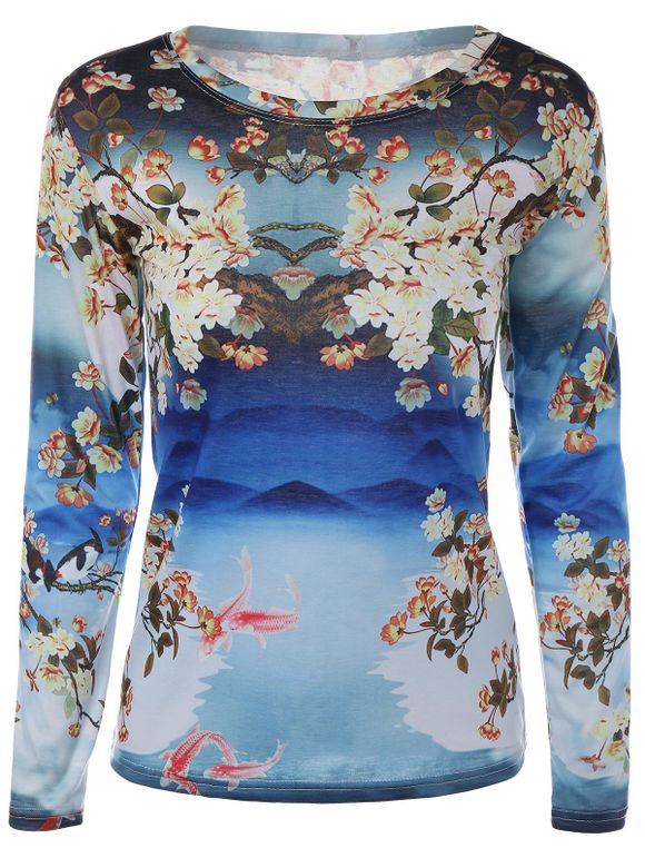 Ombre Paysages et Blossom 3D T-shirt imprimé - Bleu S