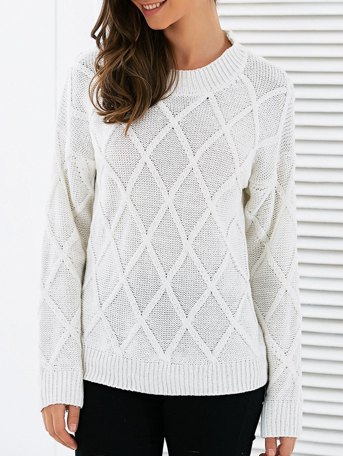 

Long Sleeves Geometric Sweater, White