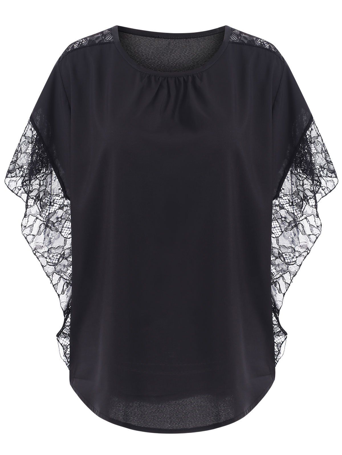 

Loose Lace Splice Hollow Out Blouse, Black