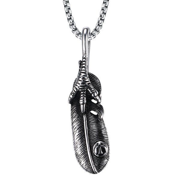 

Eagle Claw Alloy Feather Necklace, Silver