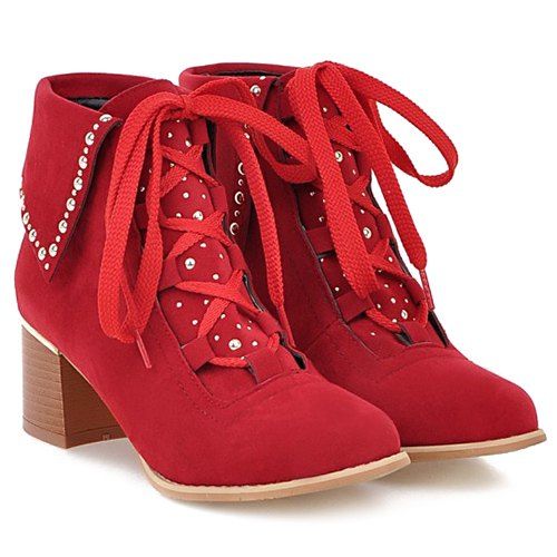 

Tie Up Suede Rivet Boots, Red