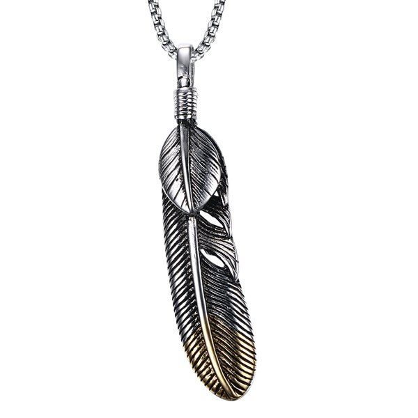 

Alloy Leaf Feather Pendant Necklace, Silver