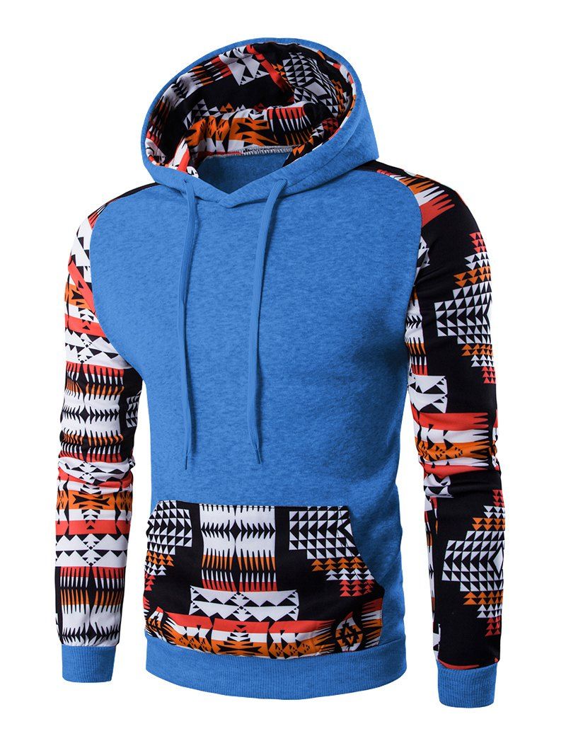 [41% OFF] 2021 Geometric Print Patchwork Design Hoodie In LIGHT BLUE ...