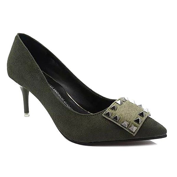 

Rivet Suede Pointed Toe Pumps, Army green