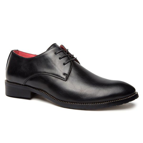 

Point Toe Tie Up Leather Casual Shoes, Black