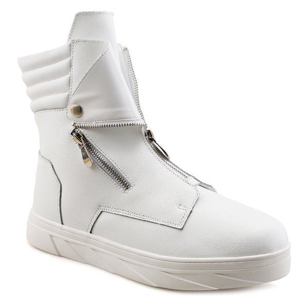 

Stitching Snap Double Zipper Casual Shoes, White