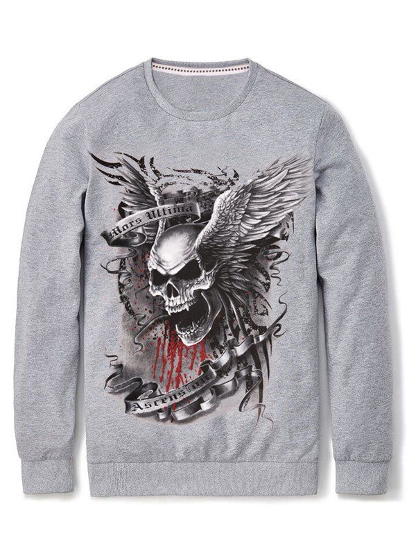

Long Sleeve Skull 3D Print Pullover Sweatshirt, Gray