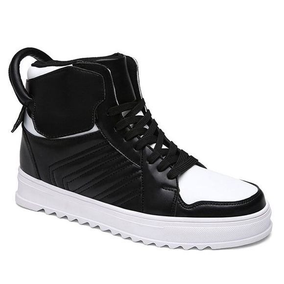 Lace Up cuir hautes chaussures Casual - Blanc et Noir 42