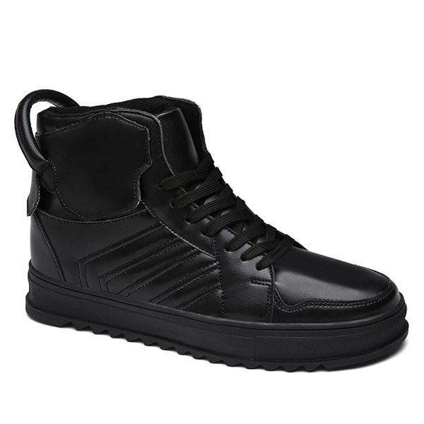 

Lace Up Leather High Top Casual Shoes, Black