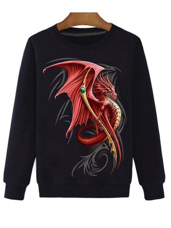 

Round Neck Long Sleeve 3D Dragon Print Sweatshirt, Black