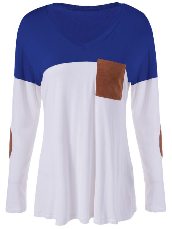 Color Block Simple Pocket T-Shirt - Bleu XL