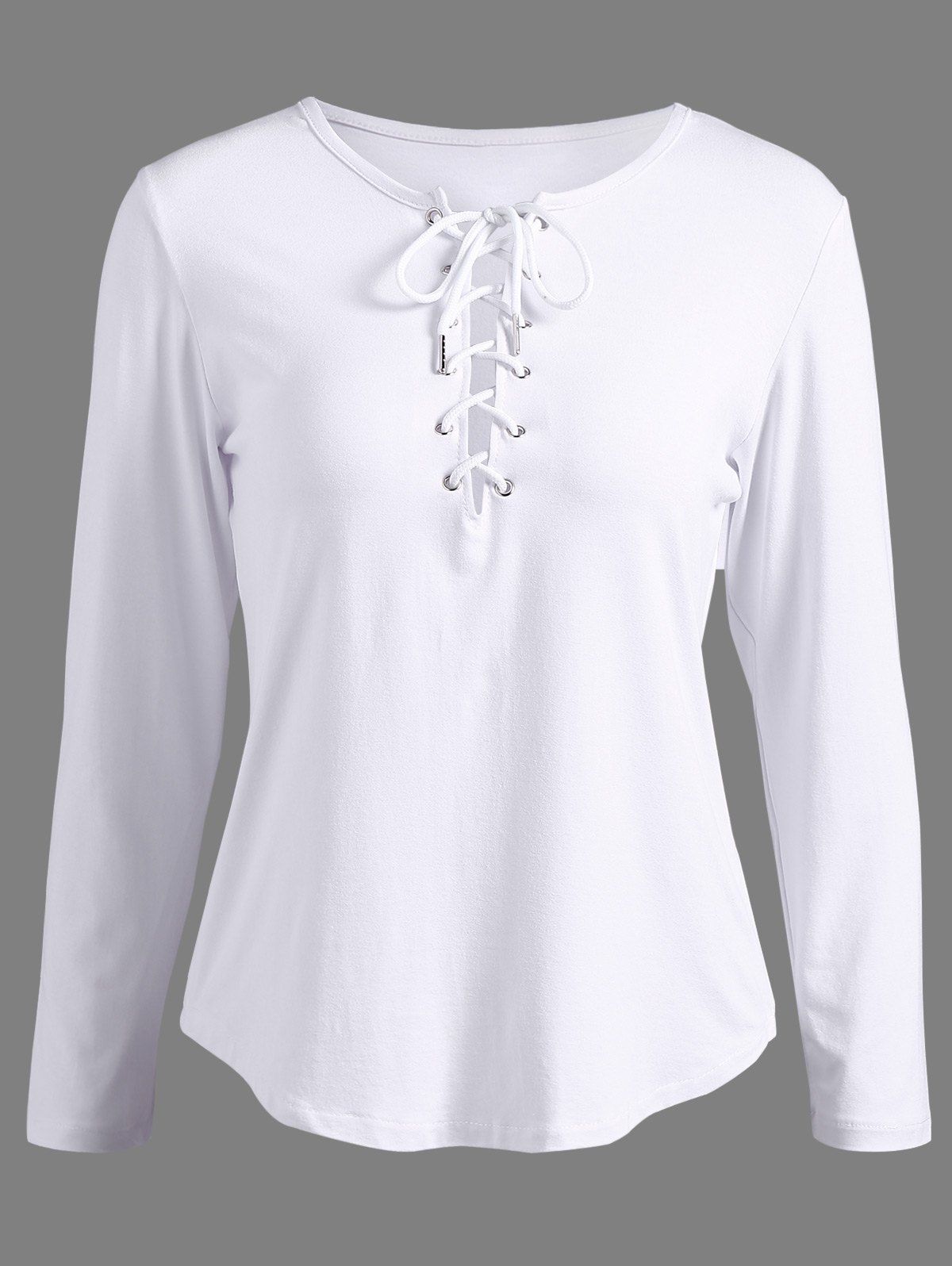 

Lace-Up Long Sleeve T-Shirt, White