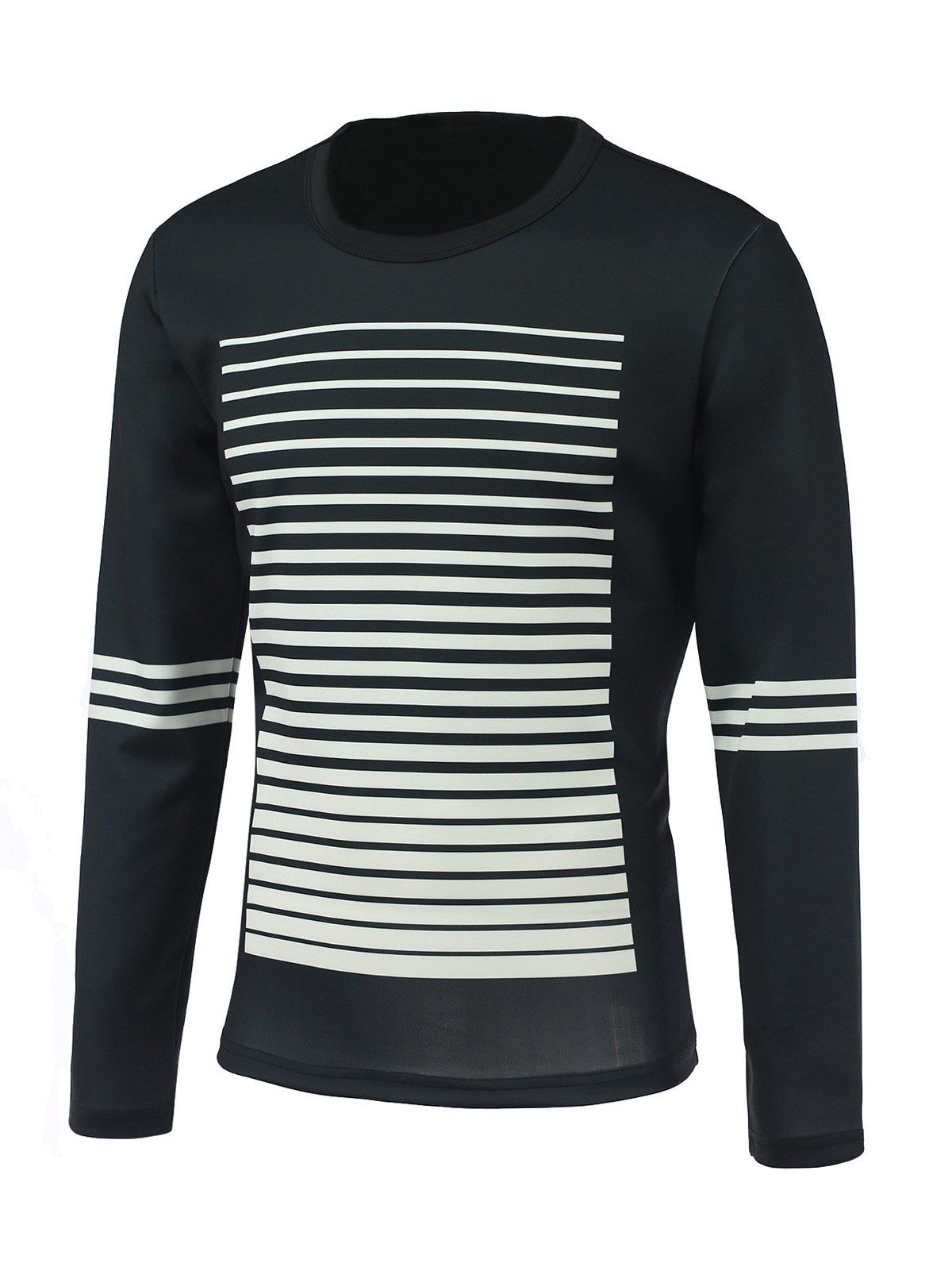 

Round Neck Long Sleeve Gradient Stripe Print Sweatshirt, Black