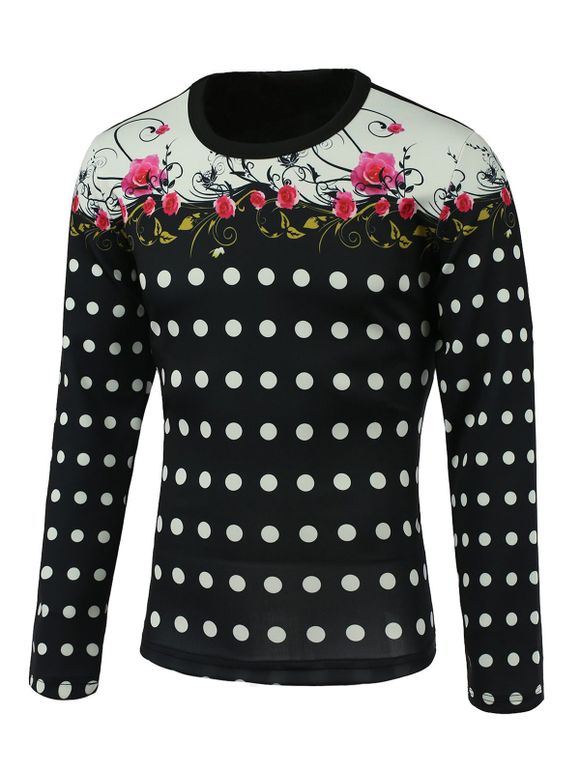 Floral col rond manches longues et Polka Dot Imprimer Splicing design Sweatshirt - multicolore XL