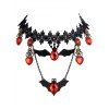 Faux Crystal Heart Bat Halloween Necklace - BLACK 