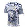 T-shirt imprimé col rond manches courtes 3D Lion - Gris 4XL