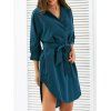Robe Chemise échancrée avec Ceinture - vert foncé S